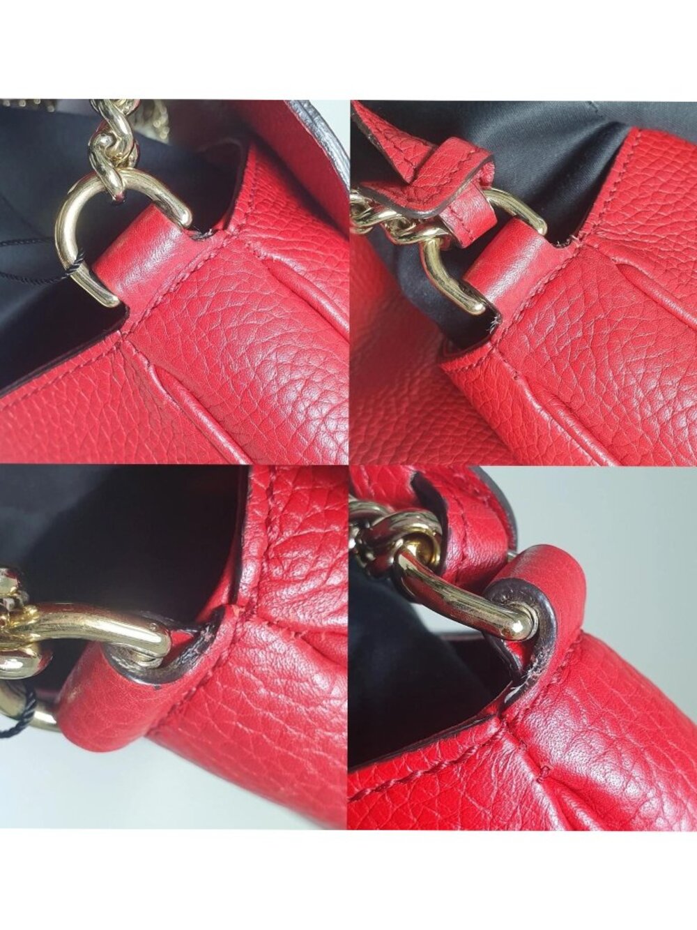 Authentic Gucci Soho Leather Chain Flap Crossbody Red | GG Logo Shoulder Bag - Picture 7 of 12